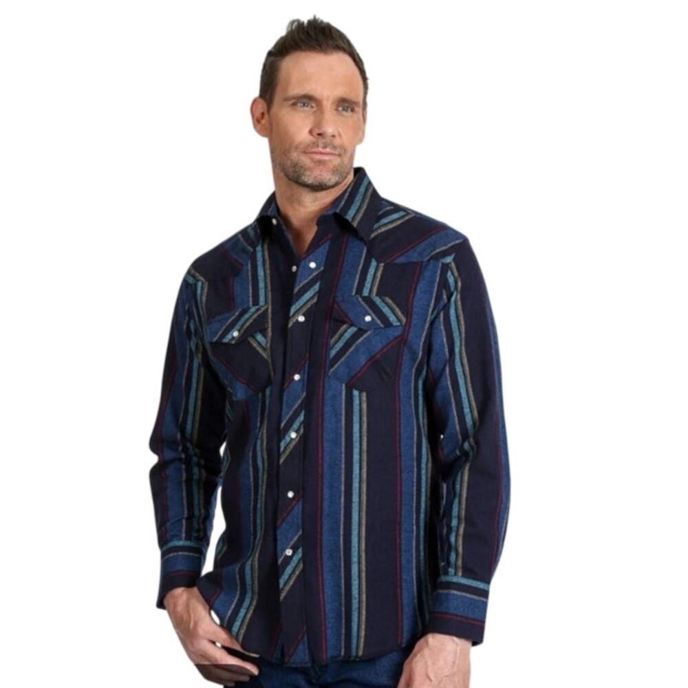 Wrangler Men's Western Flannel Cowboy Striped Shirt Sz XL NWOT